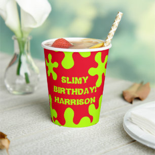Funny red green slime custom name birthday  paper cups