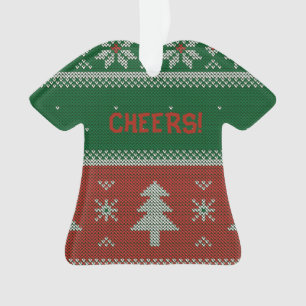 Funny Red & Green Ugly Sweater Cheers Ornament