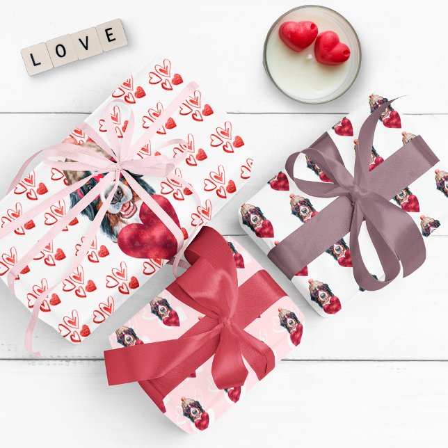 Funny Red Hearts Bernese Dog Lover Valentines Gift Wrapping Paper Sheet (Creator Uploaded)