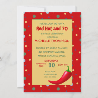 Funny Red Hot 70th  Birthday Invitations