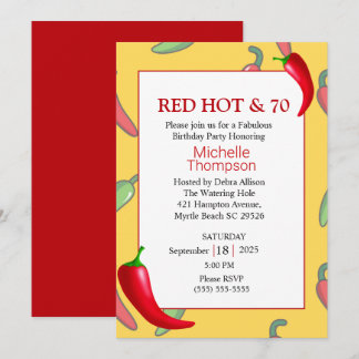 Funny Red Hot Pepper 70th Birthday Invitation