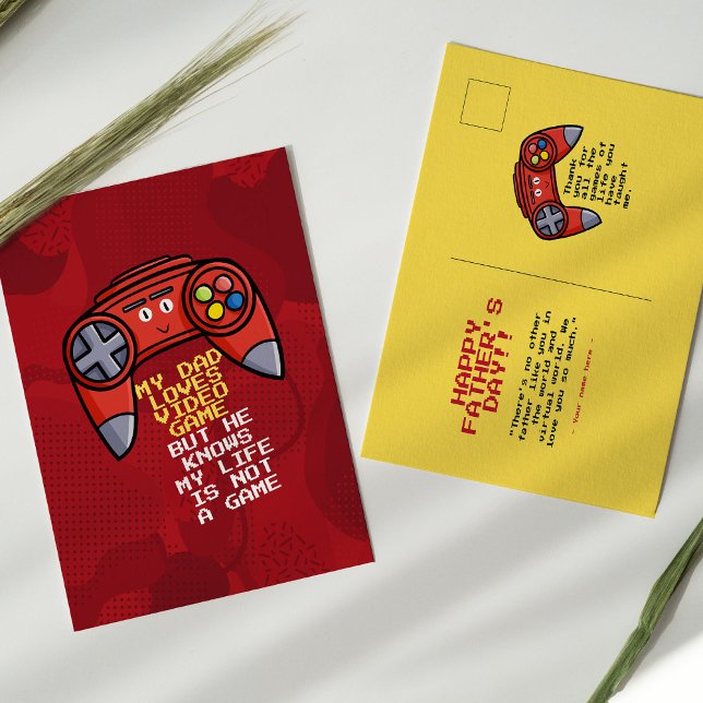 Funny Red Joystick Father's Day Postcard (Creator Uploaded)