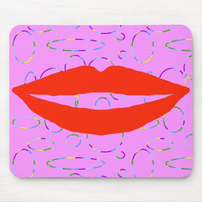 Funny Red Lips Circles Loops Mouse Pad (Front)