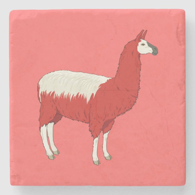 Funny Red Llama Stone Coaster (Front)