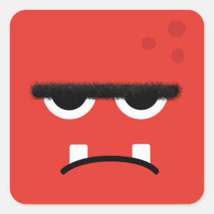 Funny Red Monster Face Square Sticker