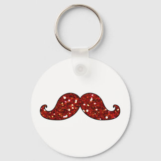 FUNNY RED MUSTACHE PRINTED GLITTER KEY RING