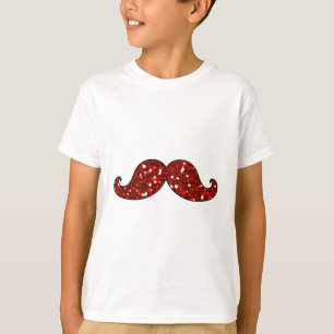 FUNNY RED MUSTACHE PRINTED GLITTER T-Shirt