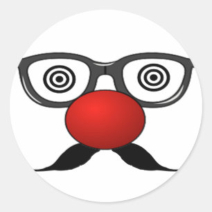 Funny Red Nose weird eyes glasses moustache Classic Round Sticker