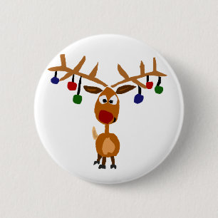 Funny Red Nosed reindeer Christmas Art 6 Cm Round Badge
