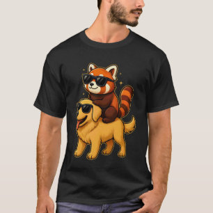 Funny Red Panda and Golden Retriever Dog Cute Anim T-Shirt
