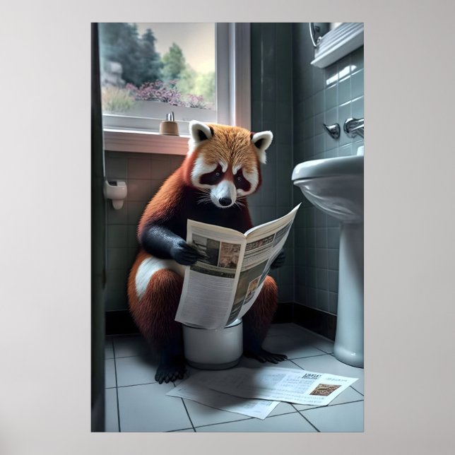 Funny Red Panda Bathroom Print Animals on Toilet (Front)