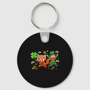 Funny Red Panda Clover St Patricks Day Womens Mens Key Ring
