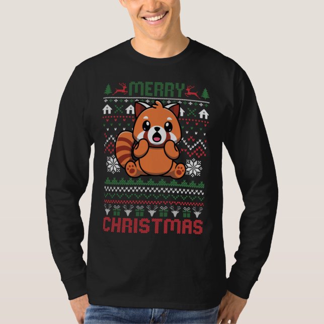 Funny Red Panda Ugly Christmas Lights Sweater (Front)
