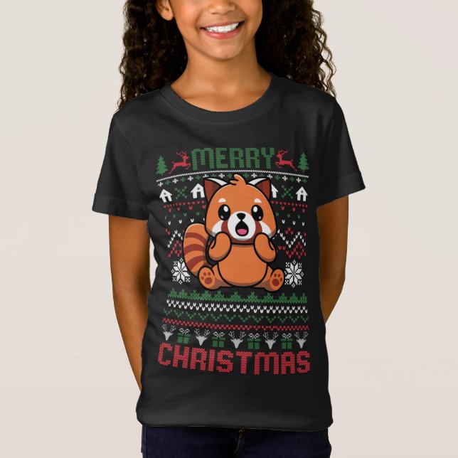 Funny Red Panda Ugly Christmas Lights Sweater (Front)