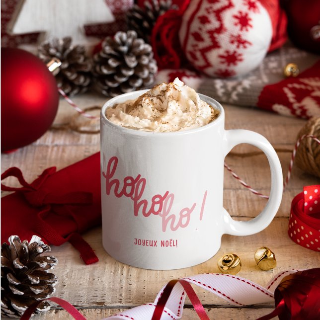 Funny Red Pink Hohoho Joyeux Noel Typography Mug (Creator Uploaded)