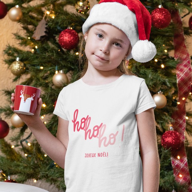 Funny Red Pink Hohoho Joyeux Noel Typography T-Shirt (Creator Uploaded)