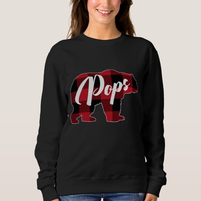 Funny Red Plaid Buffalo Bear Apparel, Pops Pajama Sweatshirt (Front)