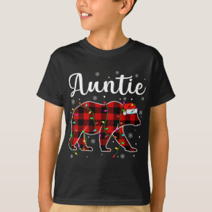 Funny Red Plaid Christmas Lights Auntie Bear Xmas  T-Shirt