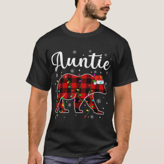 Funny Red Plaid Christmas Lights Auntie Bear Xmas  T-Shirt