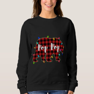 Funny Red Plaid Christmas Lights Pop Pop Bear Xmas Sweatshirt