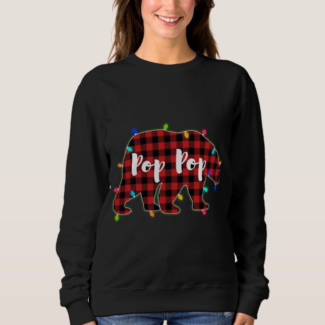 Funny Red Plaid Christmas Lights Pop Pop Bear Xmas Sweatshirt (Front)