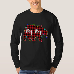 Funny Red Plaid Christmas Lights Pop Pop Bear Xmas T-Shirt