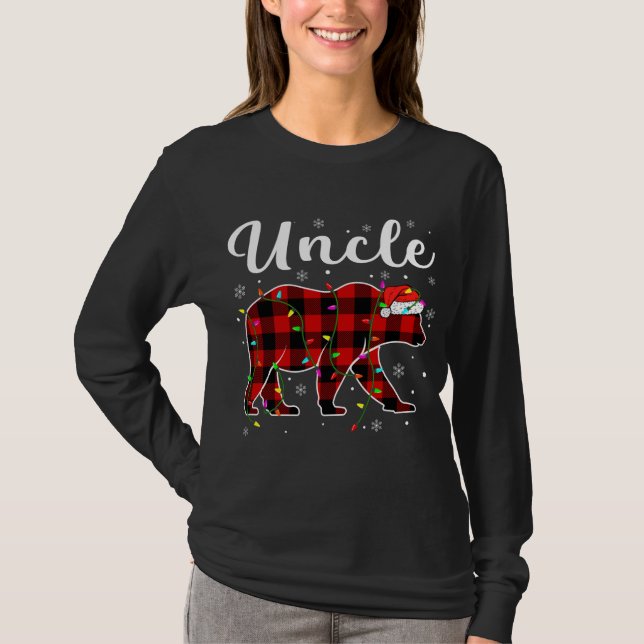 Funny Red Plaid Christmas Lights Uncle Bear Xmas P T-Shirt (Front)