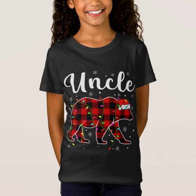 Funny Red Plaid Christmas Lights Uncle Bear Xmas P T-Shirt (Front)