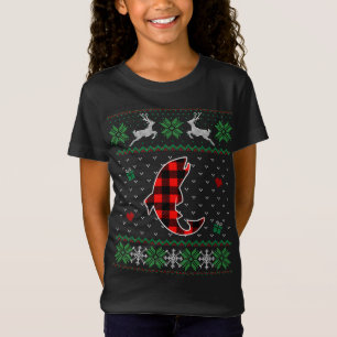 Funny Red Plaid Ugly Sweater Christmas Fish Animal
