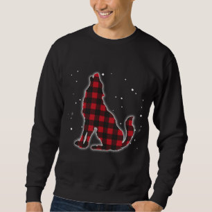 Funny Red Plaid Wolf Howling Matching Buffalo Fami Sweatshirt