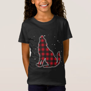 Funny Red Plaid Wolf Howling Matching Buffalo Fami T-Shirt
