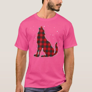Funny Red Plaid Wolf Howling Matching Buffalo Fami T-Shirt