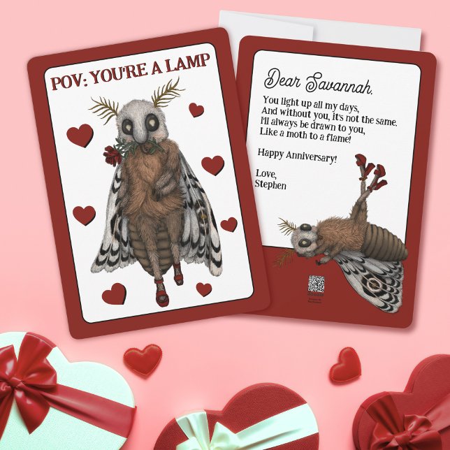 Funny Red Romantic Moth to a Flame Anniversary  Holiday Card (Creator Uploaded)