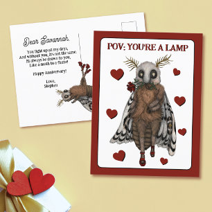 Funny Red Romantic Moth to a Flame Anniversary Postcard