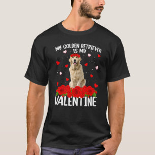 Funny Red Rose Flower Heart Golden Retriever Dog V T-Shirt