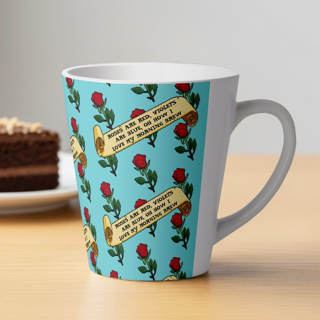 Funny Red Roses Are Red Coffee Poem Ribbon Pattern Latte Mug (Creator Uploaded)