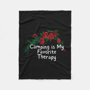 Funny red roses saying camping is favourite therap fleece blanket
