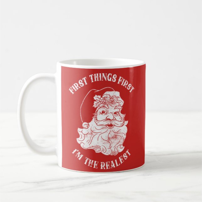 Funny Red Santa Clause Christmas Festive Holiday Coffee Mug (Left)