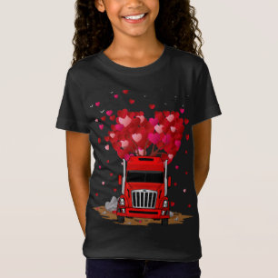 Funny Red Truck Lover Heart Shape Red Truck Valent T-Shirt