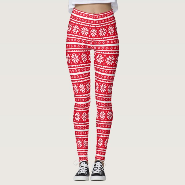Funny red ugly christmas sweater pattern leggings (Front)