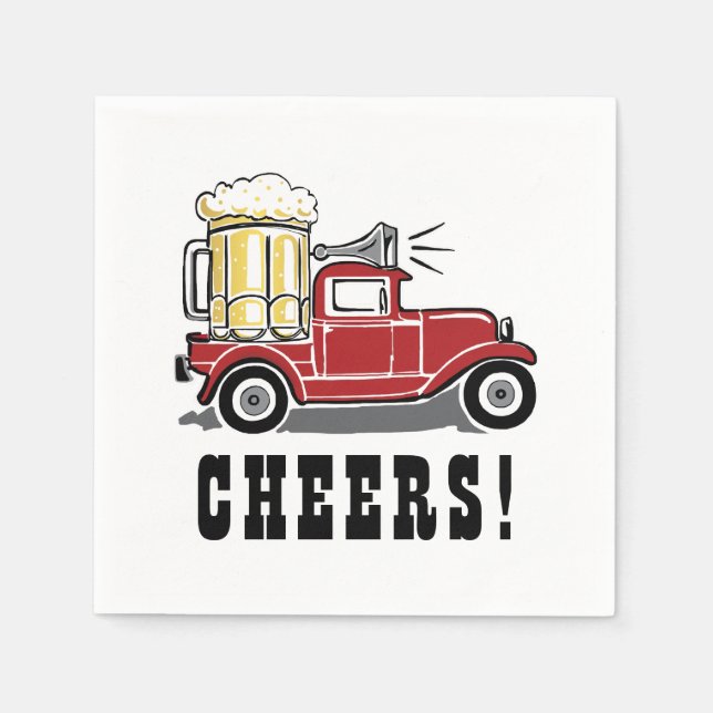 Funny Red Vintage Truck Beer Glass Cheers! Napkin (Front)