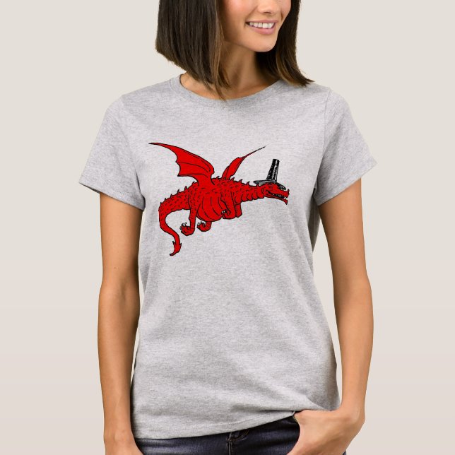 Funny Red Welsh Dragon In Traditional Hat T-Shirt (Front)