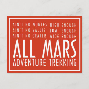 Funny Red White All Mars Trekking Adventure Postcard