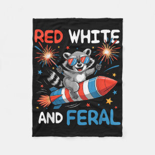 Funny Red White &amp; Feral Racoon 4th Of July Me Fleece Blanket