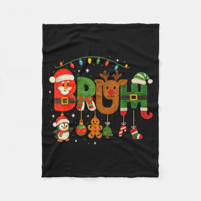 Funny Red White And Bruh Boys Xmas Christmas Pajam Fleece Blanket (Front)