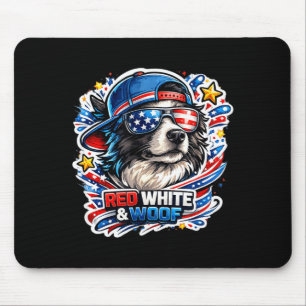 Funny red white and woof border collie dog mouse pad