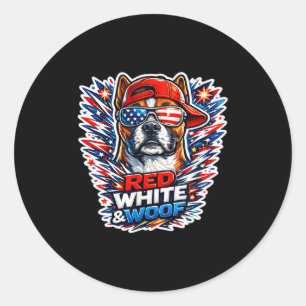 Funny red white and woof boxer dog patriotic usa classic round sticker