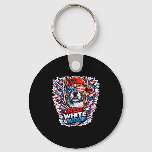 Funny red white and woof boxer dog patriotic usa key ring
