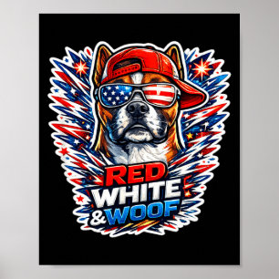 Funny red white and woof boxer dog patriotic usa poster