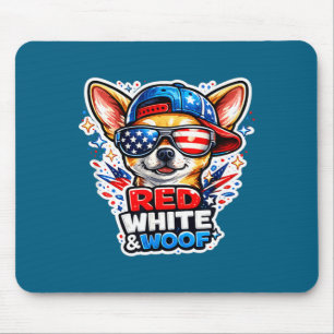 Funny red white and woof chihuahua dog patriotic mouse pad